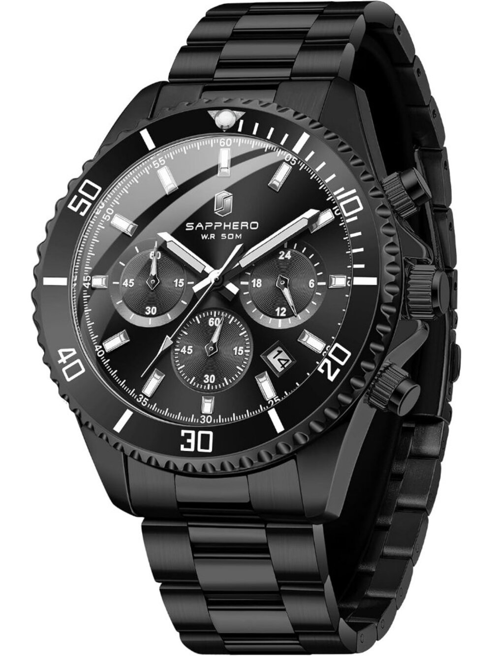 Men's Black Strap Black face Quartz Chronograph Stainless Steel Waterproof Watch